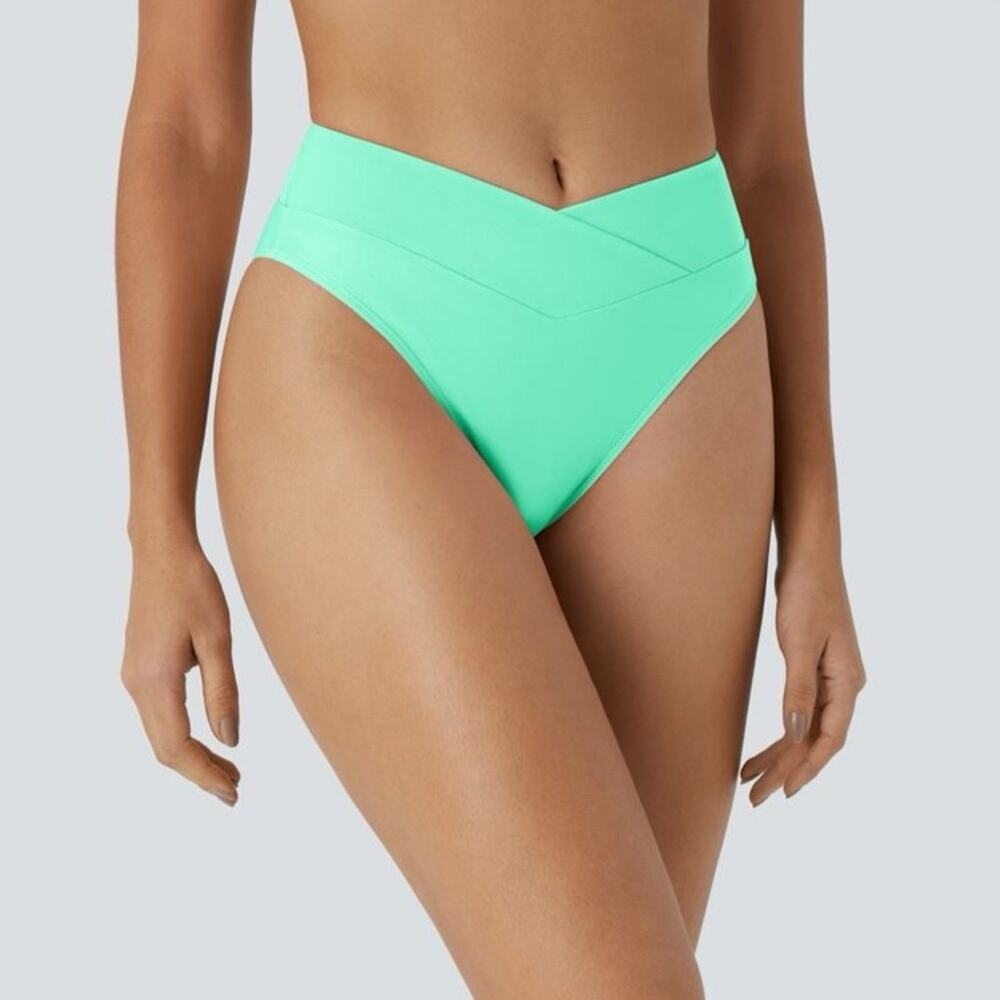 NWT Halara Crossover Bikini Bottom Swimsuit fresh green onion high waisted large